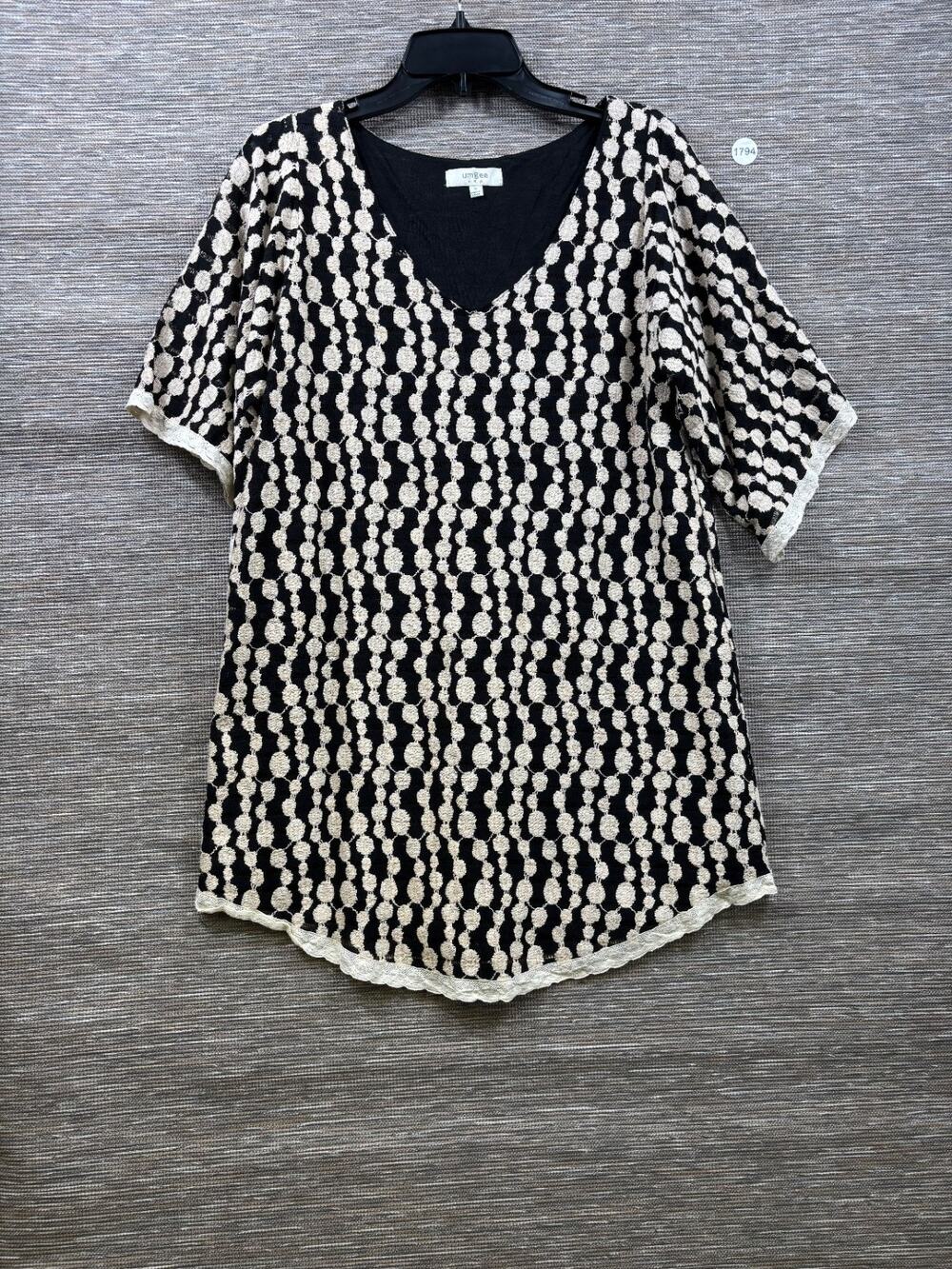 Umgee Women's Size Small Black Lace Overlay Short Tunic Dress